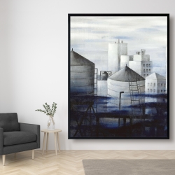 Framed 48 x 60 - Gray city with blue clouds