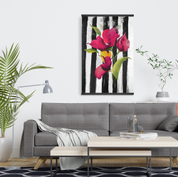 Magnétique 20 x 30 - Fleurs sur rayures noires et blanches