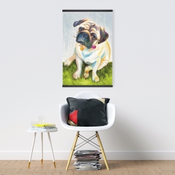 Magnétique 20 x 30 - Mignon pug avec rose dans la bouche