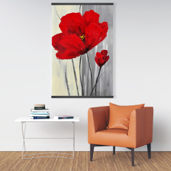 Magnétique 28 x 42 - Fleurs rouges sur fond gris