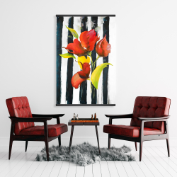 Magnetic 28 x 42 - Flowers on black and white stripes