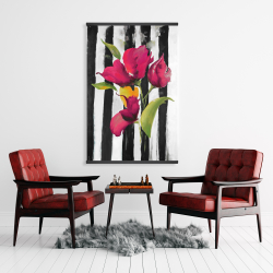 Magnétique 28 x 42 - Fleurs sur rayures noires et blanches