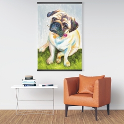 Magnétique 28 x 42 - Mignon pug avec rose dans la bouche