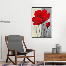 Magnétique 20 x 30 - Fleurs rouges sur fond gris