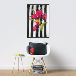 Magnétique 20 x 30 - Fleurs sur rayures noires et blanches