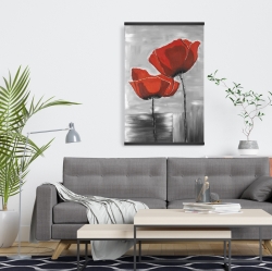 Magnétique 20 x 30 - Deux fleurs rouges sur fond en tons de gris