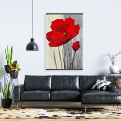 Magnétique 28 x 42 - Fleurs rouges sur fond gris