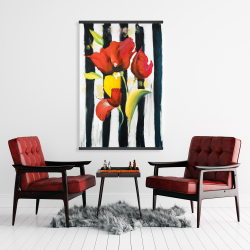 Magnetic 28 x 42 - Red flowers on stripes