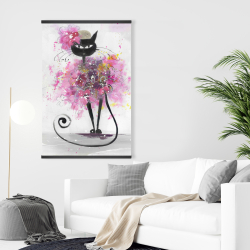 Magnétique 28 x 42 - Chat en cartoon en fleurs