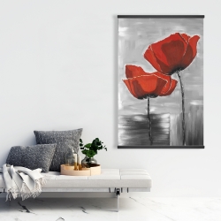 Magnétique 28 x 42 - Deux fleurs rouges sur fond en tons de gris