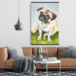 Magnétique 28 x 42 - Mignon pug avec rose dans la bouche