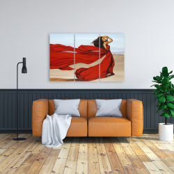 Canvas 24 x 36 - Woman with a long red dress in the desert