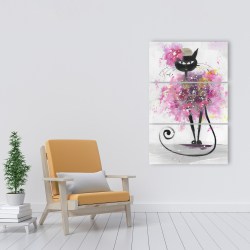 Toile 24 x 36 - Chat en cartoon en fleurs