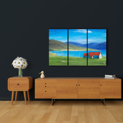 Canvas 24 x 36 - Scottish highlands with a little red roof house