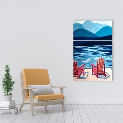 Canvas 24 x 36 - Lake, dock, mountains & chairs