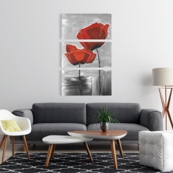 Toile 24 x 36 - Deux fleurs rouges sur fond en tons de gris