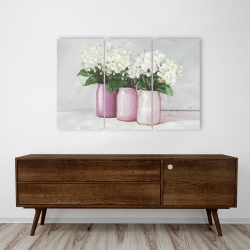 Toile 24 x 36 - Fleurs d'hortensia dans des vases roses