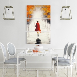 Canvas 24 x 36 - Woman with a red coat by fall