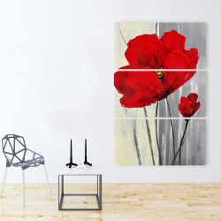 Toile 40 x 60 - Fleurs rouges sur fond gris