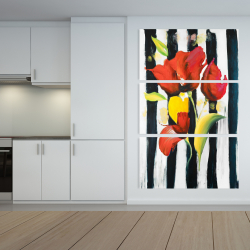 Canvas 40 x 60 - Red flowers on stripes