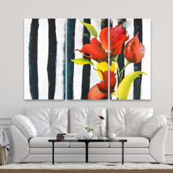 Canvas 40 x 60 - Flowers on black and white stripes