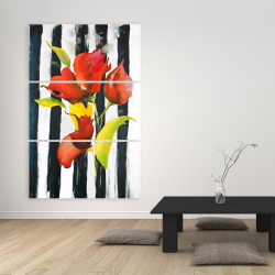 Canvas 40 x 60 - Flowers on black and white stripes