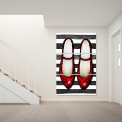 Canvas 40 x 60 - Red glossy shoes on striped background