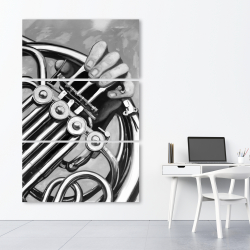 Canvas 40 x 60 - Musician with french horn monochrome