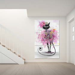 Toile 40 x 60 - Chat en cartoon en fleurs