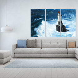Canvas 40 x 60 - Unleashed waves on a lighthouse