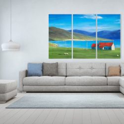 Canvas 40 x 60 - Scottish highlands with a little red roof house