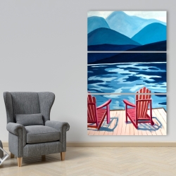 Canvas 40 x 60 - Lake, dock, mountains & chairs