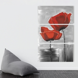 Toile 40 x 60 - Deux fleurs rouges sur fond en tons de gris