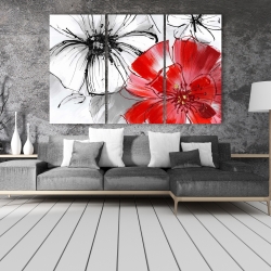 Toile 40 x 60 - Esquisse de fleurs rouges et blanches
