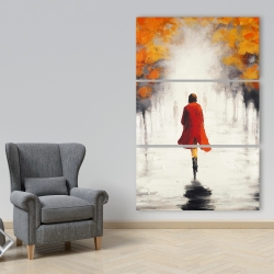 Canvas 40 x 60 - Woman with a red coat by fall