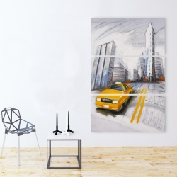 Toile 40 x 60 - Esquisse de ville et d'un taxi jaune