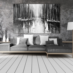 Canvas 40 x 60 - Grayscale boats on the water