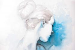 Watercolor abstract girl with hair bun