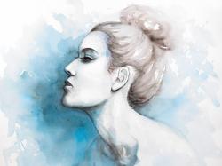 Vue de profil abstraite d'une femme à l'aquarelle