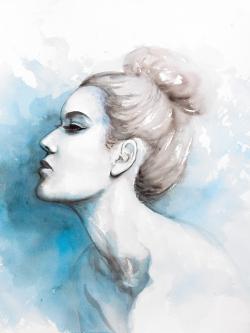 Vue de profil abstraite d'une femme à l'aquarelle