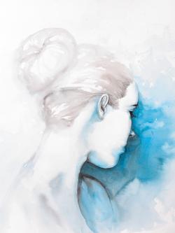 Watercolor abstract girl with hair bun