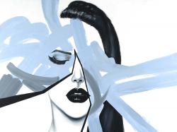 Portrait de femme bleu et abstrait