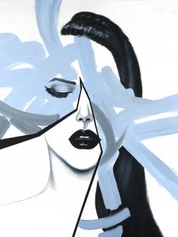 Portrait de femme bleu et abstrait