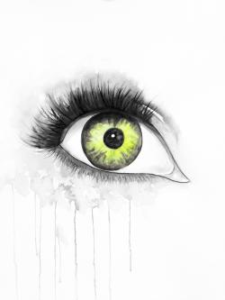 Green eye in watercolor