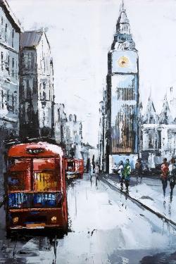 Londre abstraite et bus rouge