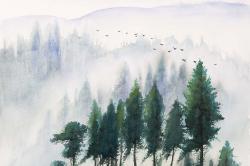 Mountains landscape in watercolor