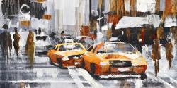 Rue de ville abstraite avec taxis jaunes