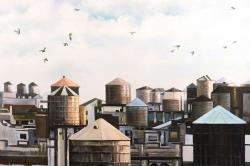 Water towers with birds