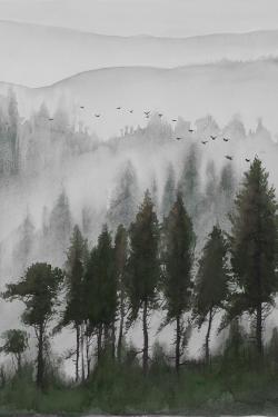 Paysage de montagne en aquarelle sombre