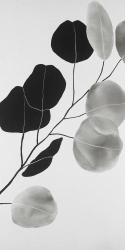 Grayscale branch with round shape leaves